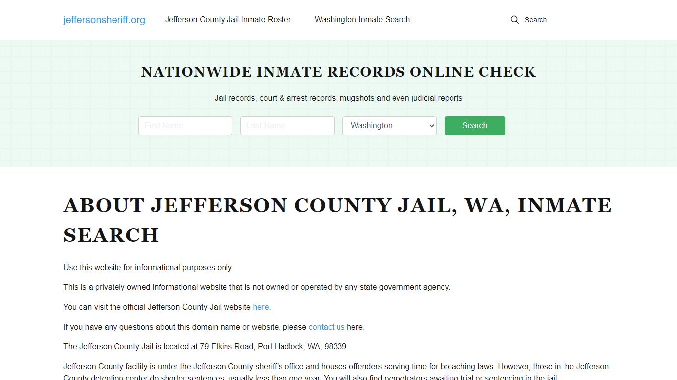 About Jefferson County Jail, WA, Inmate Search